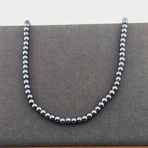 Blue Grey Small Round Beaded Necklace Simple Minimalist Adjustable Normcore